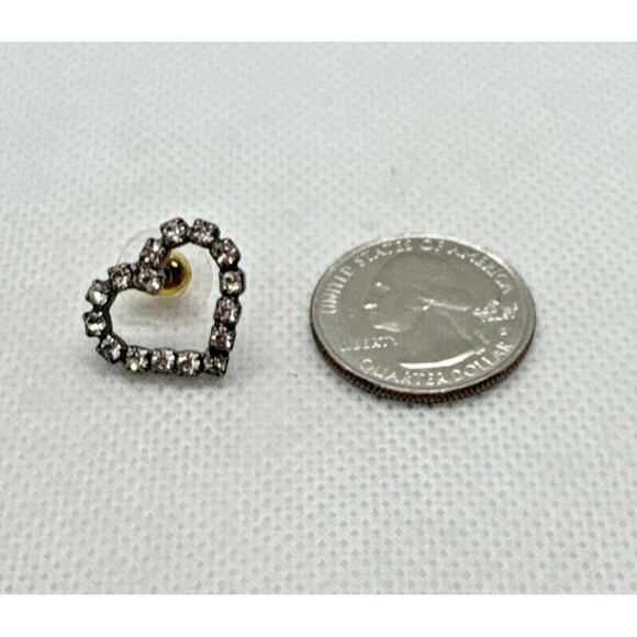 Vintage Clear Rhinestone‎ Silver Tone Heart Shaped Pierced Earrings Retro Glam - Picture 5 of 7